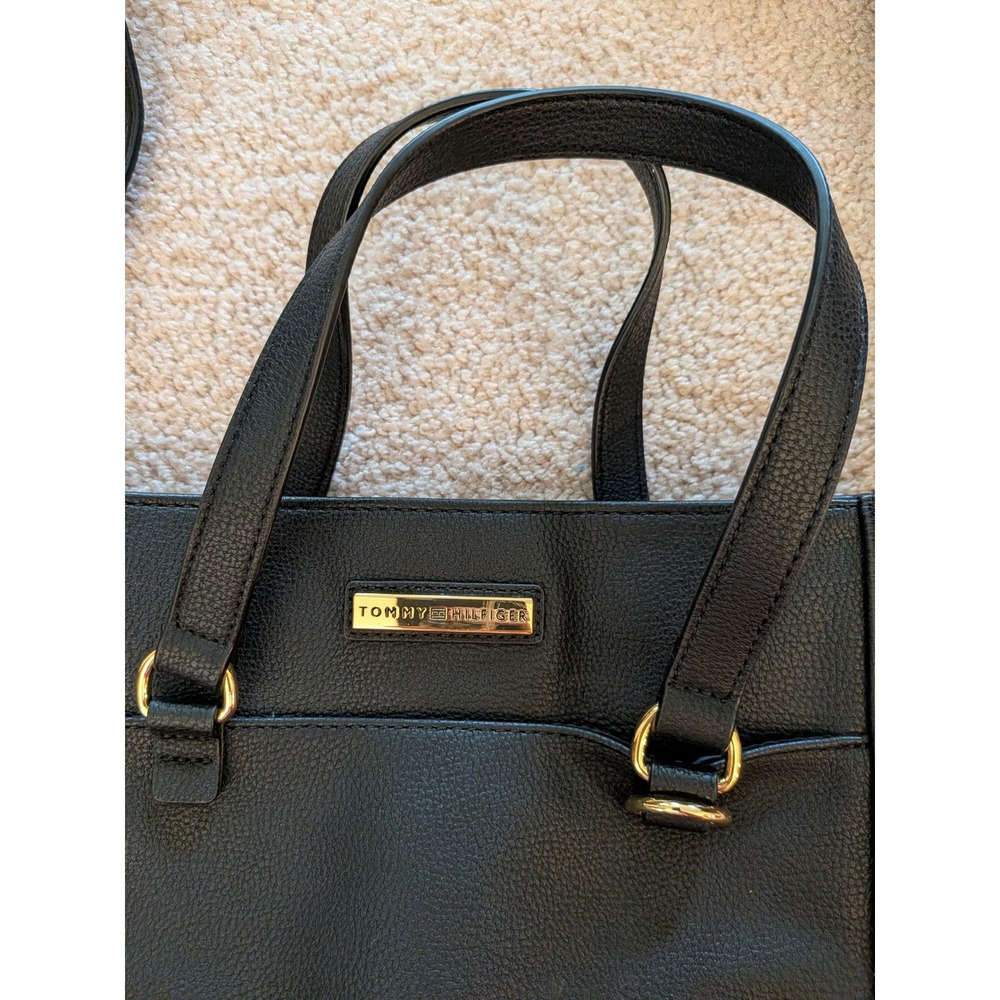 Tommy Hilfiger Tote Bag Black Pebbled Faux Leather Crossbody Handbag - Picture 2 of 7